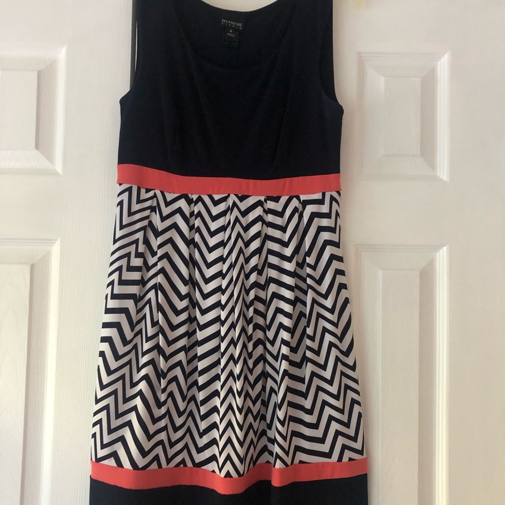 En Focus navy and orange pattern dress